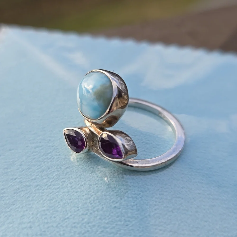 Larimar & Amethyst Solid Sterling Ring